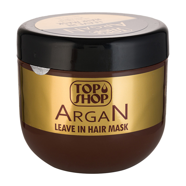 ماسک مو رطوبت رسان بدون آبکشی تاپ شاپ حاوی روغن آرگان مناسب موهای رنگ شده و آسیب دیده حجم 500 میلی لیتر